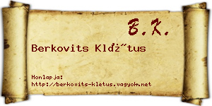 Berkovits Klétus névjegykártya